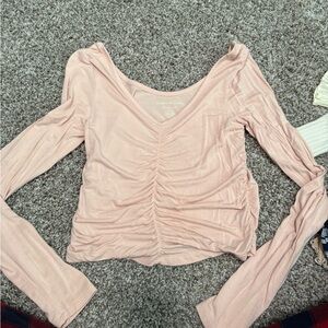 American Eagle Outfitters Light Pink Ruched Blouse
